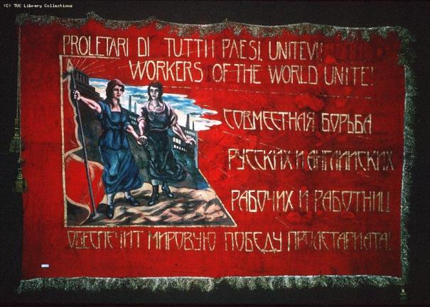 Soviet banner given to TUC women's  delegation  1925